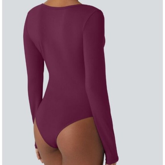 Halara Red Violet Soft Stretchy U Neck Long Sleeve Bodysuit Size Large - Picture 7 of 7